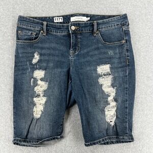 Torrid Distressed Denim Shorts Womens 14 Blue Stretch Mid Rise Casual